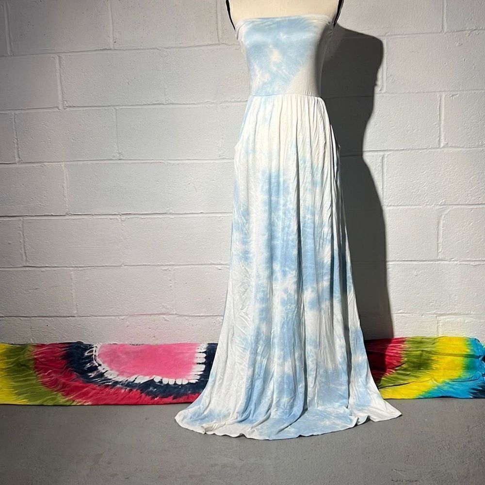Blue and White Tie-Dye Maxi Dress